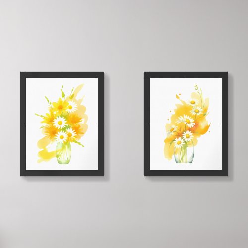 Floral Watercolor Daisy Bouquet in Vase 2_ Wall Art Sets
