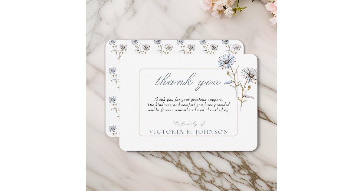 Floral Watercolor Daisy Funeral Memorial Thank You Card | Zazzle