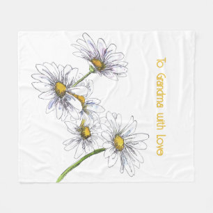 Floral Watercolor Daisy Grandma with Love Fleece Blanket
