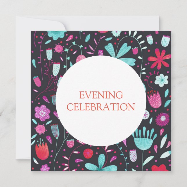 Floral Watercolor Dark Evening Wedding Invitation (Front)