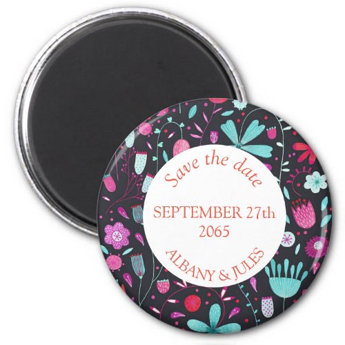 Floral Watercolor Dark Save the Date Magnet