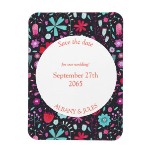 Floral Watercolor Dark Teal Save the Date Magnet