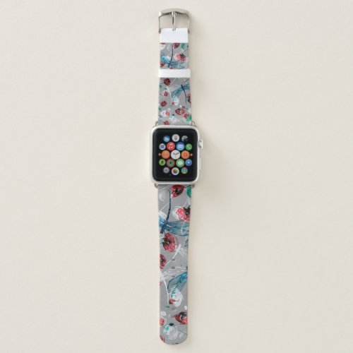Floral Watercolor Dragonfly Poppy Vintage Apple Watch Band