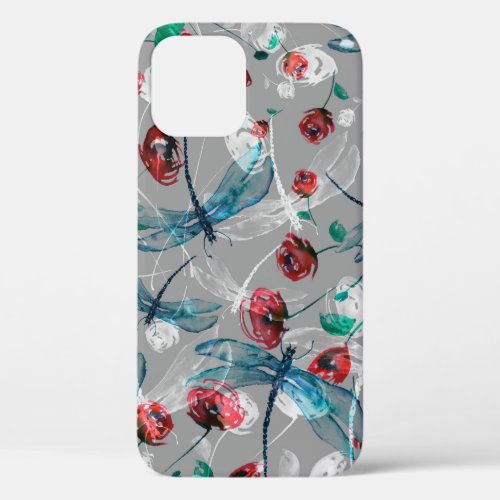 Floral Watercolor Dragonfly Poppy Vintage iPhone 12 Case