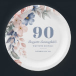Floral Watercolor Dusty Blue Pink 90th Birthday Paper Plates<br><div class="desc">Floral Watercolor Dusty Blue Pink 90th Birthday Paper Plates

Simply personalize with your party details by clicking the customize it button to further re-arrange and format the style and placement of the text.  

TIP: Add our complimentary or matching items in our collection with the same design below</div>