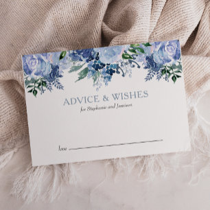 Floral Watercolor Dusty Blue Wedding Advice Card