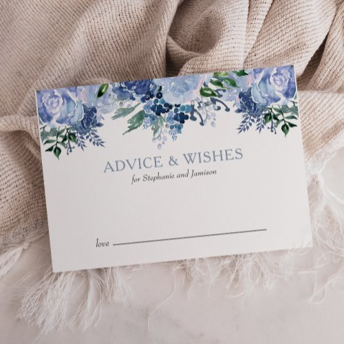  Floral Watercolor Dusty Blue Wedding Advice Card