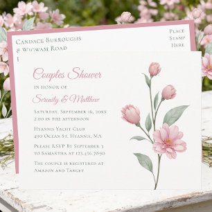 Floral Watercolor Dusty Rose Sage Couples Shower Invitation Postcard
