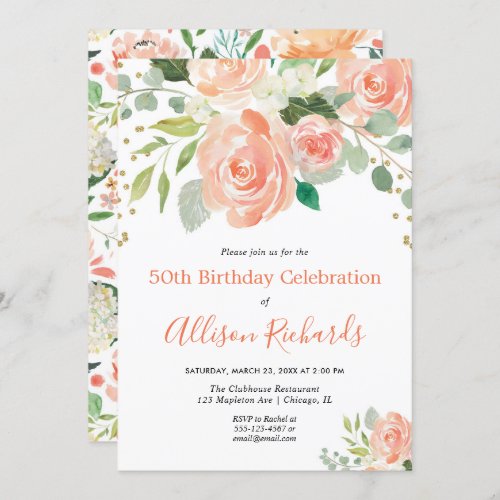 Floral watercolor elegant adult birthday party invitation