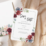 Floral Watercolor Elegant Modern Wedding Save The Date<br><div class="desc">Plan your perfect wedding this fall with our autumn theme save the date note cards. Featuring a burgundy roses, dusty blue and rustic bloom, this card can be easily customized for your special occasion such as a bridal shower, engagement party, birthday party, anniversaries, family reunions, and any special occasion you...</div>