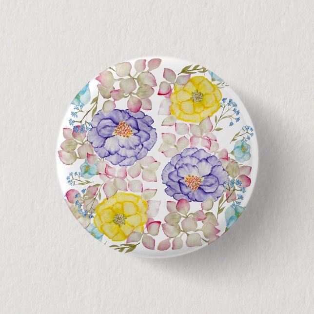 Floral watercolor elegant pattern button (Front)