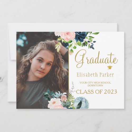 Floral watercolor elegant photo graduation announcement