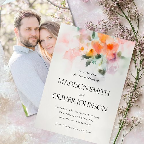 Floral Watercolor Elegant Romantic Custom Photo Save The Date