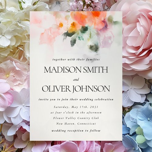 Floral Watercolor Elegant Romantic Luxury Wedding Invitation