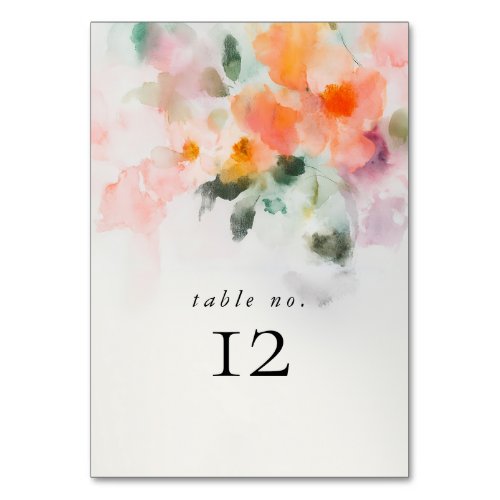 Floral Watercolor Elegant Romantic Summer Wedding Table Number