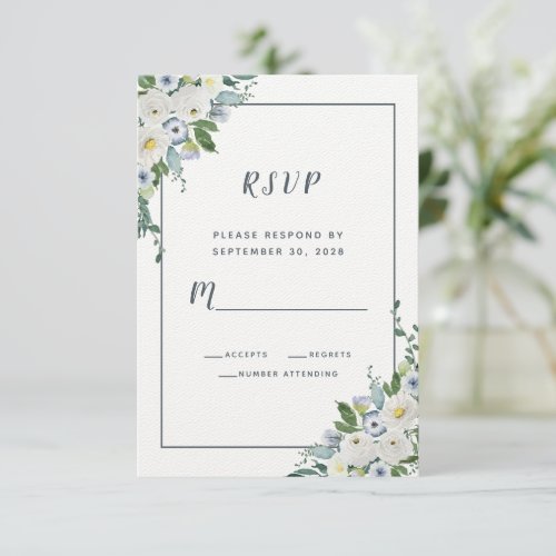 Floral Watercolor Elegant Wedding White Gray       RSVP Card