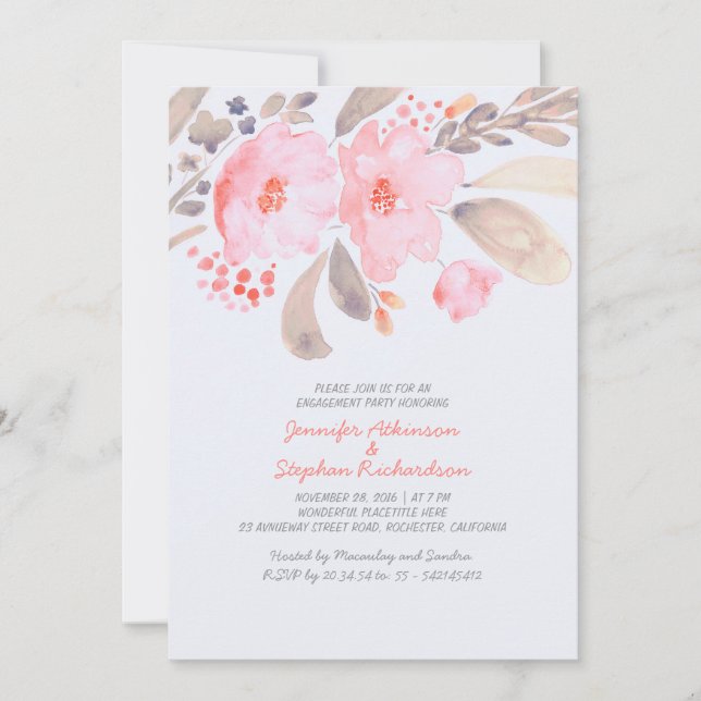 Floral Watercolor Engagement Party Invitations (Front)