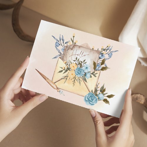 Floral Watercolor Envelope Hello Greeting  Postcard