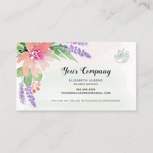 Floral Watercolor Essential Oils Business Card