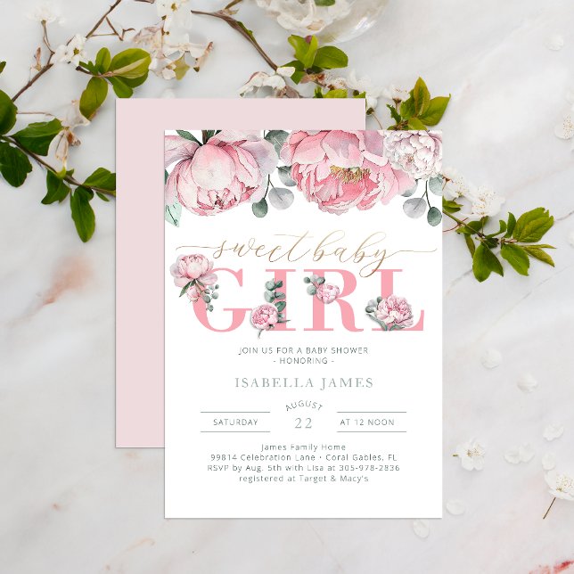 Floral Watercolor Eucalyptus Greenery Personalized Invitation (Sweet Baby Girl Baby Shower Invite)