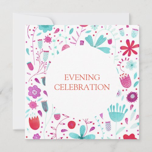 Floral Watercolor Evening Wedding Invitation