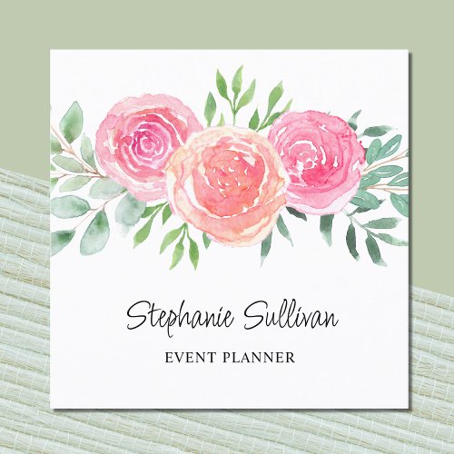 Floral Watercolor Event Planner Square Business Card