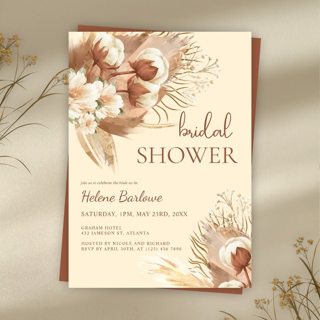Floral Watercolor Fall Boho Bridal Shower Invitation (Floral Watercolor Boho Bridal Shower Invitation)