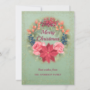 Floral watercolor faux glitter wreath elegant announcement