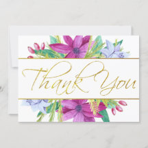 Floral Watercolor Faux Gold Foil Thank You Card