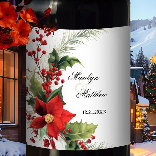 Floral Watercolor First Christmas Together Wine Label