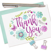 Floral Watercolor Flat Thank You Card