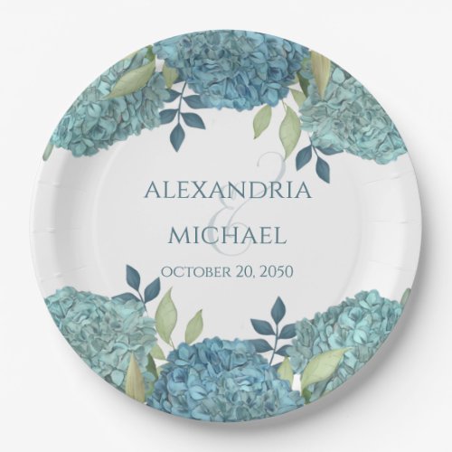 Floral Watercolor Floral Blue Hydrangea Simple Paper Plates