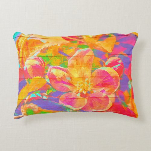 Floral watercolor flower painted wood pink yellow accent pillow