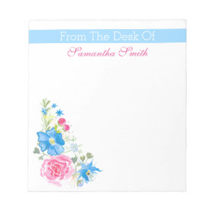 Floral watercolor flower Personalize name Notepad