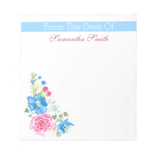 Floral watercolor flower  Personalize name Notepad