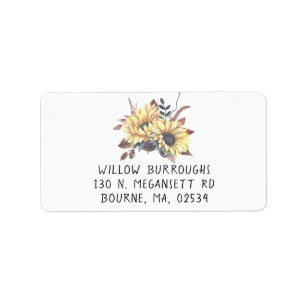 Floral Watercolor Flowers Fall Wedding Sunflowers Label