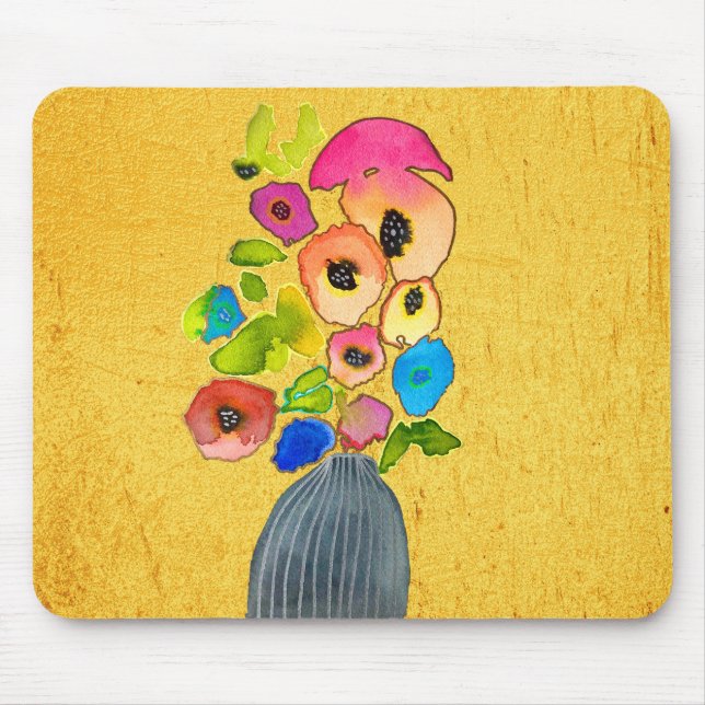 Floral watercolor flowers in vase mouse pad (Front)