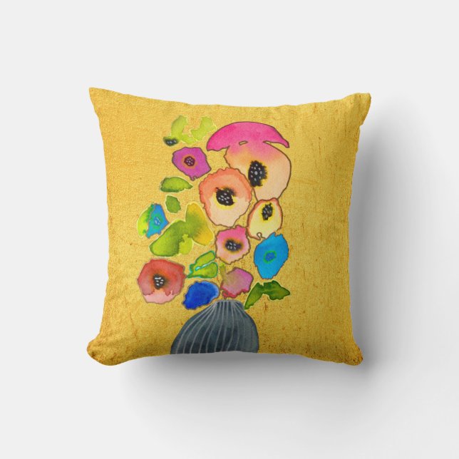 Floral watercolor flowers in vase throw pillow (Front)