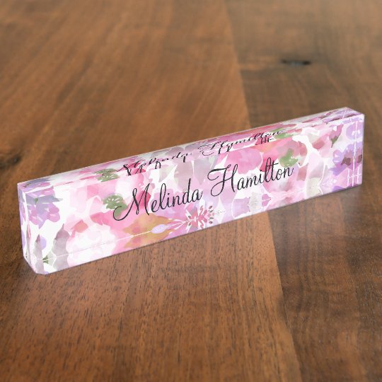 Floral Watercolor Flowers Pattern Monogram Design Desk Name Plate