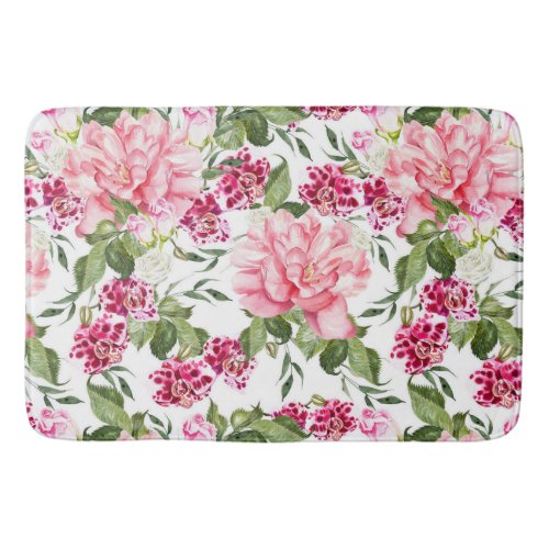 Floral Watercolor Flowers Roses Peony Orchids  Bath Mat