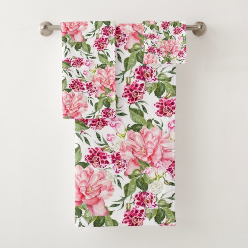 Floral Watercolor Flowers Roses Peony Orchids  Bath Towel Set