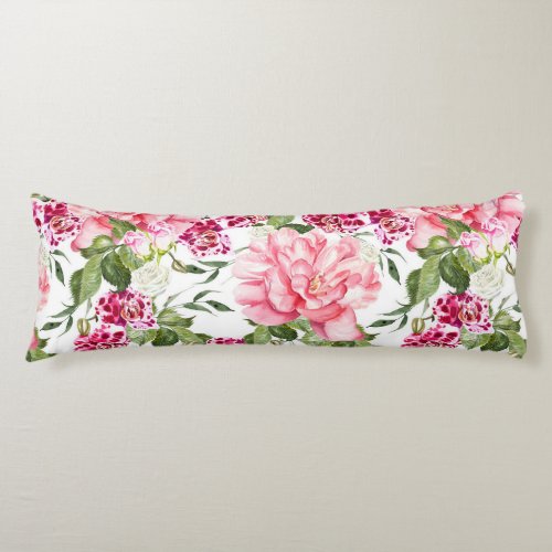 Floral Watercolor Flowers Roses Peony Orchids  Body Pillow
