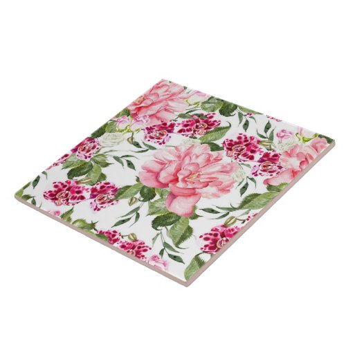 Floral Watercolor Flowers Roses Peony Orchids  Ceramic Tile