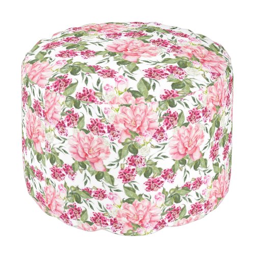 Floral Watercolor Flowers Roses Peony Orchids  Pouf