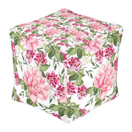 Floral Watercolor Flowers Roses Peony Orchids  Pouf