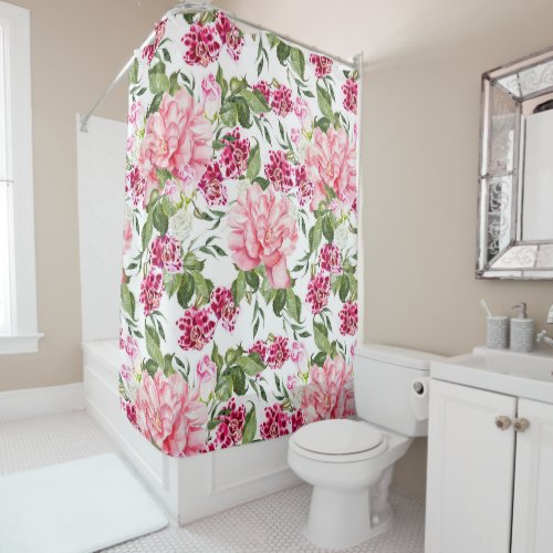 Floral Watercolor Flowers Roses Peony Orchids  Shower Curtain