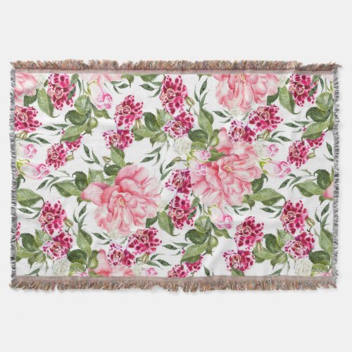 Floral Watercolor Flowers Roses Peony Orchids  Throw Blanket