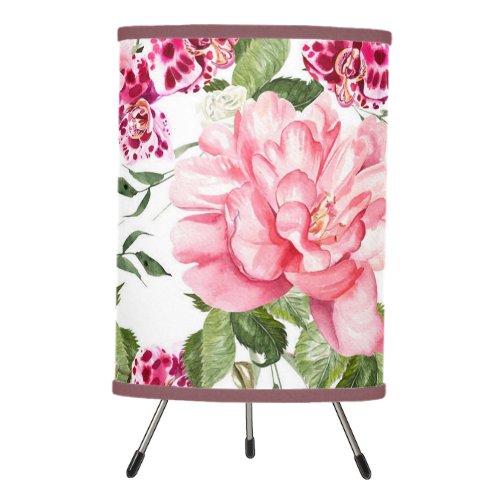 Floral Watercolor Flowers Roses Peony Orchids  Tripod Lamp