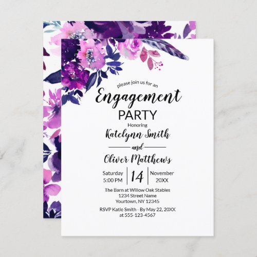 Floral Watercolor Flowers Trendy Engagement Invitation