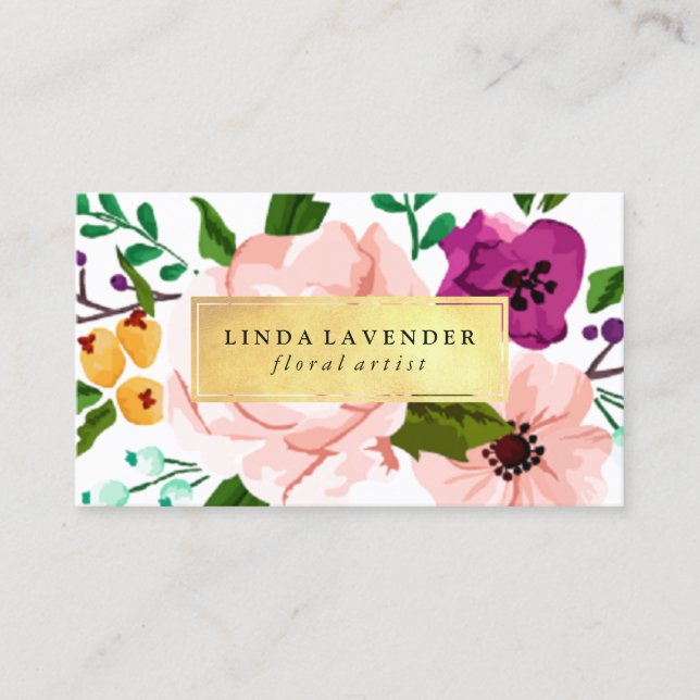 Floral Watercolor Foil Business Card (Front)